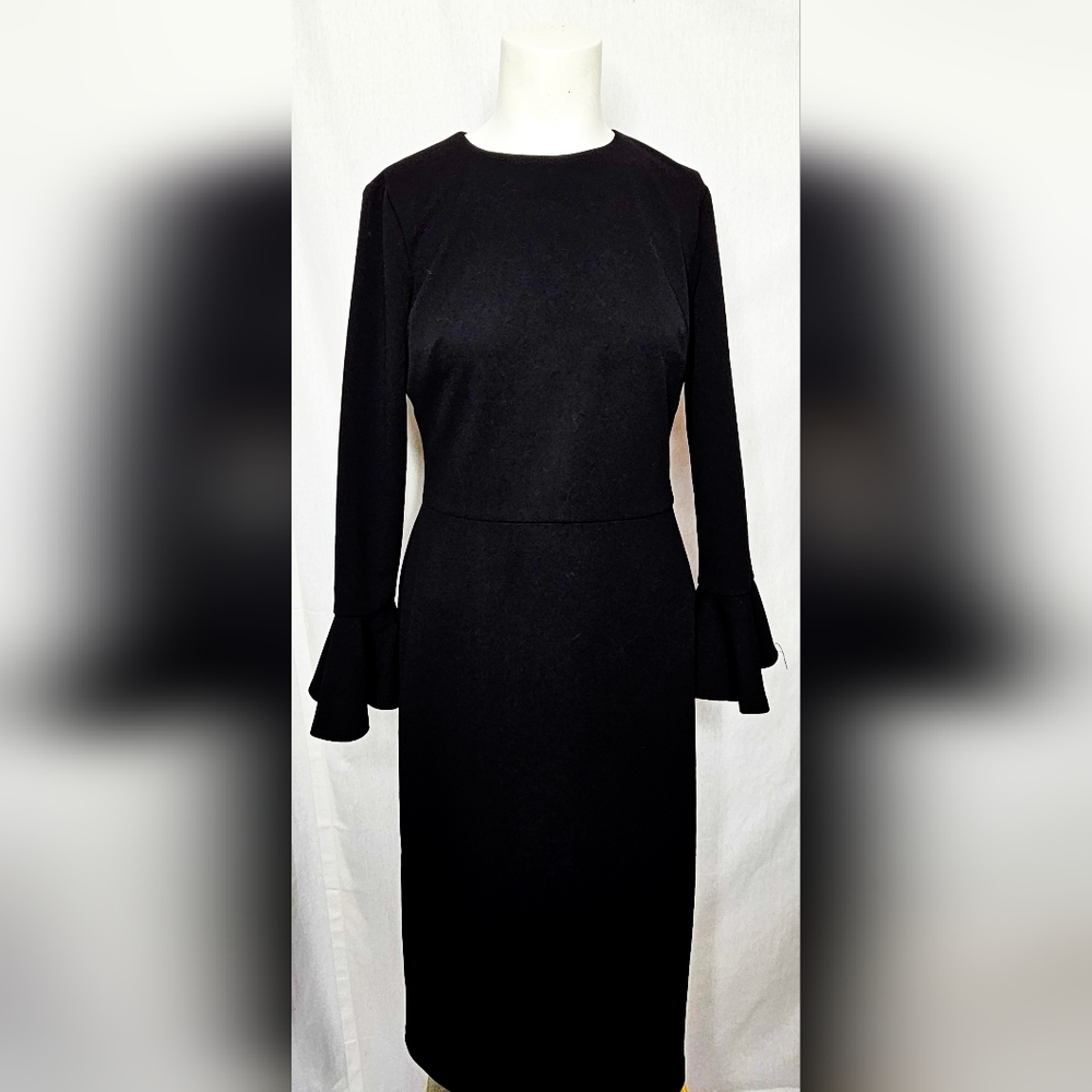 Maggy London Black Long Sleeve Dress with Ruffle Cuffs LBD Size Small